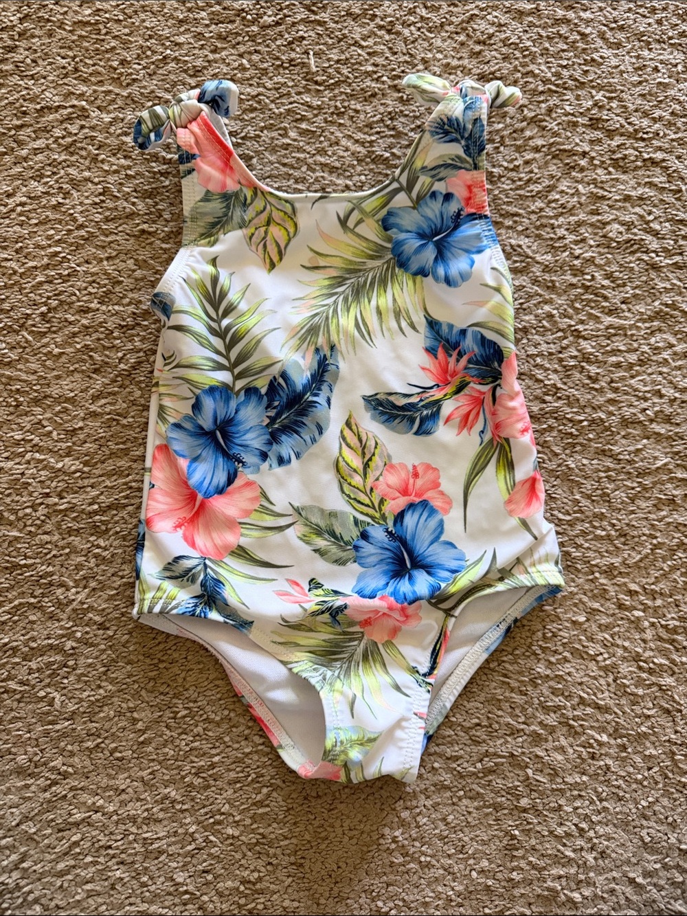 wonder nation White One-Piece Swimsuit with Blue & Pink Floral Print